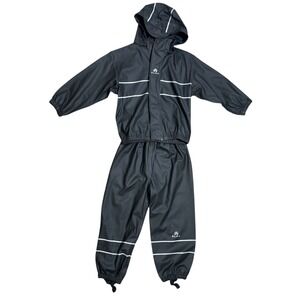 ELKA Kids Rain Suit Set Jacket Pants Black Reflective Size 116 6Y Waterproof